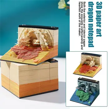 1pc Creative 3D Paper Art Dragon Craft Notepad 2024 Savaitės kalendorius Atmintinė Lipnios dovanos Atmintinė Pastaba Kanceliarinės prekės Priedai