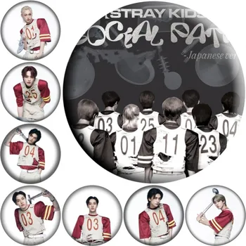1Vnt NAUJAS Kpop Stray Kids Social Path Album Photo HD Prints Badge Pins Bang Chan Felix Bag Cute Accessories Fans Collection Gift