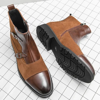2023 Prekės ženklas: Vyriški batai Odiniai elastiniai įsispiriami kulkšnies batai Išmanieji formalūs dalykiniai suknelės batai Vyriški patogūs batai Mados botas