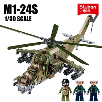 2023 Slubano kariniai WW2 armijos koviniai sraigtasparniai Oro ginklas M1-24S KA-52S Kareivių modeliai Statybiniai blokai Žaislai berniukams Dovanos