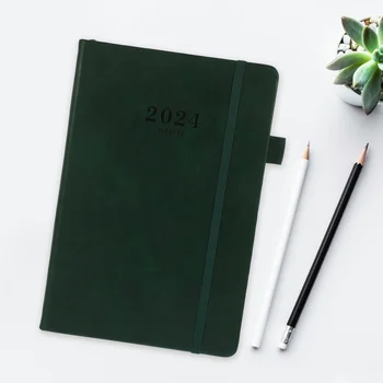2024 Almanachas Daily Office Planner A5 Schedule Notebook (Green-a5) 1pc Nešiojami užrašų knygelės imitacijos organizatorius