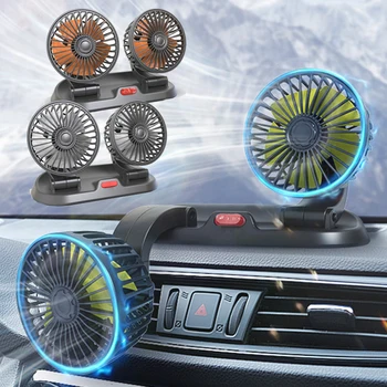 360 laipsnių sukimasis Nešiojamas dviejų galvučių automobilinis ventiliatorius USB oro cirkuliacijos ventiliatoriai Automobilio automatinis oro aušinimo ventiliatorius prietaisų skydeliui RV sunkvežimis