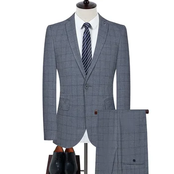 Aukštos kokybės (Blazer+ kelnės) Vyriškas britiškas stilius Paprasta mada Vyresnysis laisvalaikio verslas Vestuvių džentelmenų kostiumas Dvi dalys
