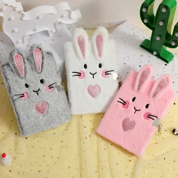Cartoon Rabbit Notebook Plush Diary Book with Lock Planner Organizer Notebook For Kids Student School Stationery Gift