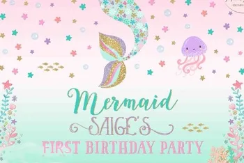 custom Mermaid Sea Grass Pearl Star Party nuotraukų fonas Aukštos kokybės kompiuterio spausdinimo gimtadienio fonas