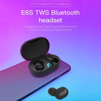 E6S 6D belaidės ausinės HIFI Mini su Bluetooth suderinamas 5.0 Dvigubos ausinės LED maitinimo ekranas Įkrovimo dėklas su mikrofonu, skirtas Xiaomi