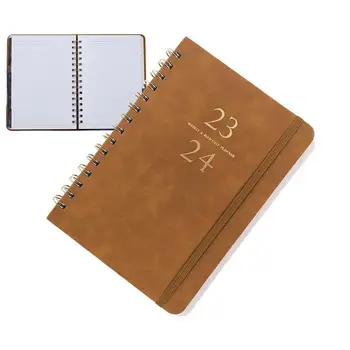 Leather Planner 2024 Functional Spiral Notebook Coil Diary Book For 2024 Weekly And Monthly Planner Spiral Bound Waterproof