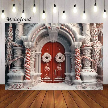 Mehofond Photography Background Winter Christmas Red Wood Door Candy Xmas Party Kids Family Portrait Decor Fonas Foto studija