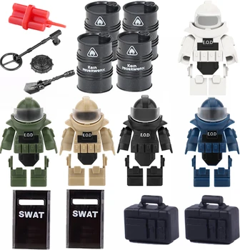 MOC karinis bombų šalinimo kostiumas statybiniai blokai EOD SWAT policijos figūriniai priedai Įrangos rinkinys Ginklų kaladėlės Žaislai Berniukų dovana