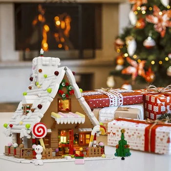 MOC žiemos kaimo kalėdinė scena Kalėdų meduolių namelio statybinių blokų modelis vaikams Žaislų modelio dovanų popieriaus vadovas