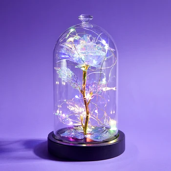 Motinos dienos galaktika Rožė stikle su pasakų styginių lemputėmis USB dirbtinės gėlės Vestuvių apšvietimas Rožės Meilės dovana draugei