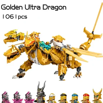 Nauja nindzių serija Lloyd Golden Ultra Dragon konstravimo blokai Keturgalvių drakonų robotų figūrėlės Kaladėlės Žaislai vaikams Dovanos 71774