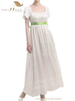 SISHION Moterys Viduramžių renesanso Viktorijos laikų suknelė VD3892 Balta Vestuvės trumpomis rankovėmis Helovinas Cosplay Vasarinė ilga suknelė