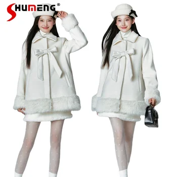 socialito stilius baltas trumpas temperamentingas paltas lankas vilnonis švarkas moteriški drabužiai ilgomis rankovėmis pliušinis susiuvimas dygsniuoti viršutiniai drabužiai