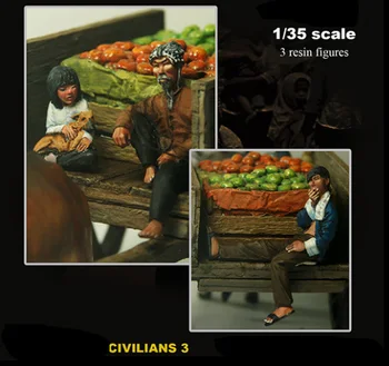 Unassambled 1/35 senovės Civiliai (3 figūrėlės ir vaisiai ) Dervos figūrėlių miniatiūrinių modelių rinkiniai Nedažyti