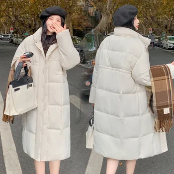Žiemos ilgas paltas Mada Storas Šiltas moters parkas Užtrauktukas Stovas Apykaklė Paltai Korėjietiško stiliaus striukė Moterys Žiema 2023