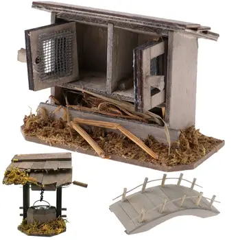 1:12 Mastelis Miniatiūrinis vištienos bendradarbis Mini arkos tiltas Lauko scenos modelis Lėlės priedai Lėlių namelis Medinis arkinis tiltas