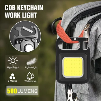 1/2/5PCS USB žibintuvėlis įkraunamas žibintuvėlis COB darbo lemputė LED raktų pakabukai lauko avarinei stovyklavimo kamščiatraukių žvejybai