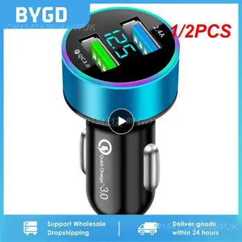 1/2PCS Automobilinis cigarečių žiebtuvėlis Dvigubas USB telefono įkroviklis 12V-24V LED ekranas QC3.0 greito įkrovimo aliuminio lydinio išmanusis telefonas automatinis