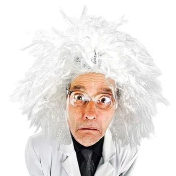 1 Akiniai+Barzda+Antakiai+12 colių Mad Scientist Pašėlęs baltas daktaro Cosplay kostiumo perukas Helovino Kalėdų mokyklai