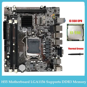 1 Komplektas H55 Pagrindinė plokštė LGA1156 Palaiko i3 530 i5 760 serijos CPU DDR3 atmintį Kompiuterio pagrindinė plokštė + I3 550 CPU + terminis tepalas