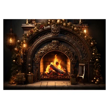1 vnt Kalėdinis fono audinys Židinys Liepsnos vakarėlio dekoravimas Foto studijos fotografijos fonas 210Cm X 150Cm