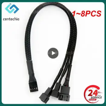 1 ~ 8PCS kaištis Pwm ventiliatoriaus kabelis nuo 1 iki 2/3/4 būdai Skirstytuvas Juodos rankovės 27cm prailginimo kabelio jungtis PWM prailginimo kabeliai