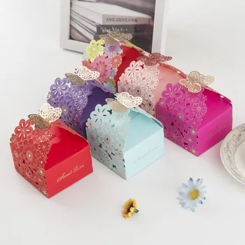 100 vnt./lotas Vestuvinių saldainių dėžutė kūrybinė tuščiavidurė raižyta sulankstoma drugelio vestuvių dovanų dėžutė Išskirtinė kinų vestuvių saldainių dėžutė