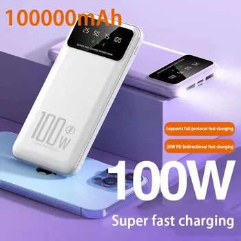 100000mAh Power Bank 100W itin greitas įkrovimas Nešiojamas išorinis akumuliatoriaus įkroviklis, skirtas iPhone 14 13 Samsung Huawei Xiaomi Poverbank