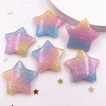 10PCS Glitter Kawaii Derva Spalvinga 25mm Star Flatback RhieStone Scrapbook Pasidaryk pats dekoro namų aksesuarai Amatai SF975