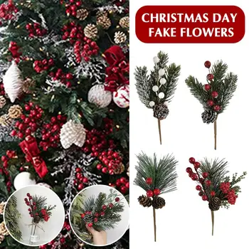 10vnt Kalėdų dienos netikros gėlėsRed Fruit Pinecone Kalėdų imitavimas Dekoratyviniai dirbtiniai auginiai Gėlės Amatai Bouque X0O1