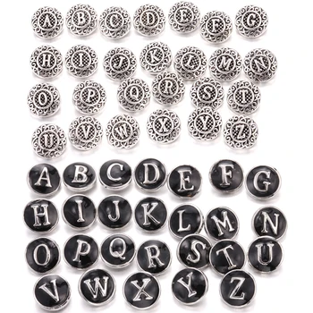 10vnt/lot Naujas 12mm Snap papuošalas Juodas metalas A-Z raidės Abėcėlė 12mm Snap Buttons Fit Snap Button apyrankė Auskarai Vėrinys