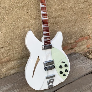 12 Styginių pusiau tuščiavidurio korpuso elektrinė gitara, mėtų žalia kirtiklis, baltos spalvos 360 gitara, dvigubi išėjimo lizdai, nemokamas pristatymas