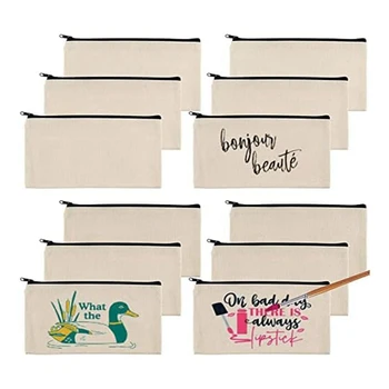 12Piece Blank Canvas Bags Pencil Case Canvas Makeup Bags Plain Canvas Zipper Pobags ,For Painting,School,Organizer