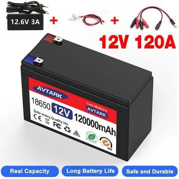 12V baterija 120Ah 18650 ličio baterijų paketo įkraunama baterija saulės energijai Elektromobilio baterija +12.6v3A įkroviklis