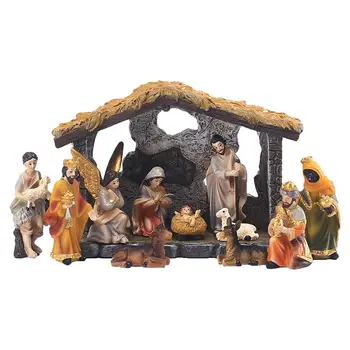 12vnt Rinkinys Kalėdų ėdžių gimimo rinkinys Realaus gyvenimo gimimas Jėzus Ėdžios Kalėdų lovelės ornamentas Šventosios šeimos amatų statulos dekoras