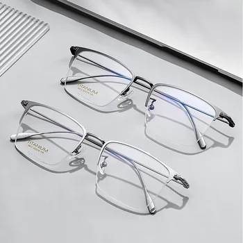 153mm Titano trumparegystės akiniai Vyriški vintažiniai pusės ratlankio akiniai Rėmelis Vyrai Oversized Receptiniai akiniai Akiniai -125 175 200