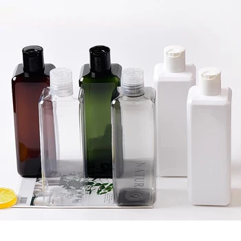 15vnt 500ml tušti skaidrūs balti žaliai rudi plastikiniai buteliai Daugkartiniai kelioniniai buteliai su plastikiniu disko viršutiniu dangteliu šampūno dažams