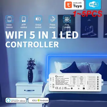 1~5PCS Tuya WiFi LED valdiklio juostelė RGB RGB+CCT 5 In 1 LED šviesos valdiklis Protingas namų darbas su namais ir Alexa balsas