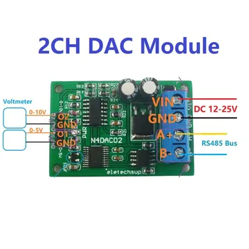 2 kanalo įtampos signalo generatoriaus DAC keitiklio modulis RS485 Modbus RTU plokštė PLC matavimo prietaisams DC 12V 0-5V 0-10V