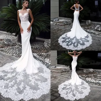 2019 Bohemiškos vestuvinės suknelės Seksualios nėrinių aplikacijos Undinėlės nuotakos suknelės Boho Vestidos De Noiva Country vestuvinė suknelė