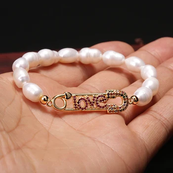 2020 Nauji mados stiliai Tikra gėlavandenių perlų apyrankė Meilės žyma Vaivorykštė CZ Bangle Moteriški papuošalai mergaitei Dukra Gimtadienio dovana