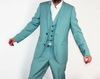 2020 New Arrival Custom Vyriški žalieji kostiumai Vyriška jaunikio suknelė Slim Fit Kostiumai 3 vnt Naujausio dizaino vestuvinė striukė+Kelnės+Liemenė