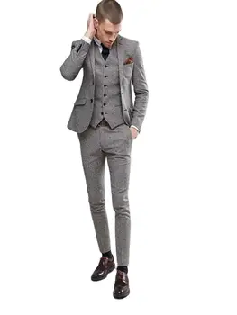 2022 Naujos tvido palto kelnės Dizainas 3Vnt (švarkas+liemenė+kelnė)Vyriški vestuviniai kostiumai Slim Fit Blazer Kelnės Smokingas Custom Prom Party Wear