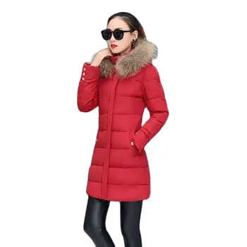 2022 Žiema Moteriškas vienspalvis gobtuvas su gobtuvu Laisvalaikio vidutinio ilgio medvilninis paltas Plonas korėjietiško stiliaus kailio apykaklė Žemyn Medvilninis madingas švarkas