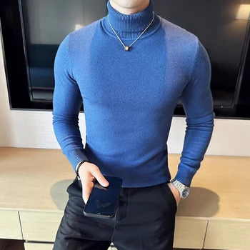 2023 Fashion New Men's Casual Boutique Solid Color Slim Megzti megztiniai Apvali apykaklė Aukštos kokybės šiltas megztinis