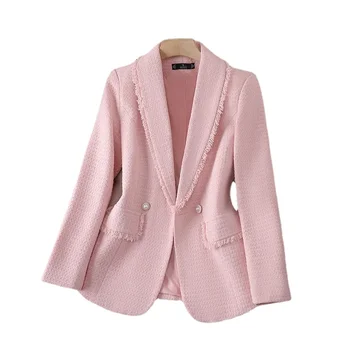 2023 Fashion Office Ladies ilgomis rankovėmis atlapas Solid Jacket Yitimuceng Pink Blazers moterims prašmatnūs Vintage Burr Slim paltai