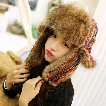 2023 Korėjietiško stiliaus Y2K skrybėlės su ausinėmis Moterys Spalvingos bombonešio skrybėlės Ponios vėjo nepraleidžiančios sniego storesnės šiltos žieminės kailio kepuraitės