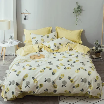 2023 Nauja Keturių dalių patalynė paprasta medvilninė dvivietė namų ūkio lovos paklodė antklodės užvalkalas storinimas šlifavimo bendrabučio lovos paklodė geltona