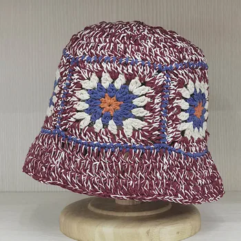 2023 NAUJA Moteriškos rankų darbo nėrimo kaušo kepurės Mada Vasaros paplūdimio skrybėlė Gėlių raštas Saulės skrybėlė Tuščiavidurė megzta kepurė